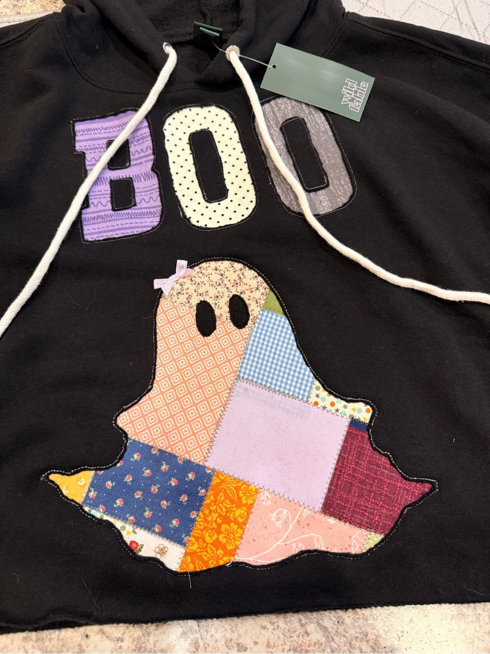 OOAK Halloween Ghost Patchwork Appliqué Cropped Hoodie NWT S - Picture 10 of 11